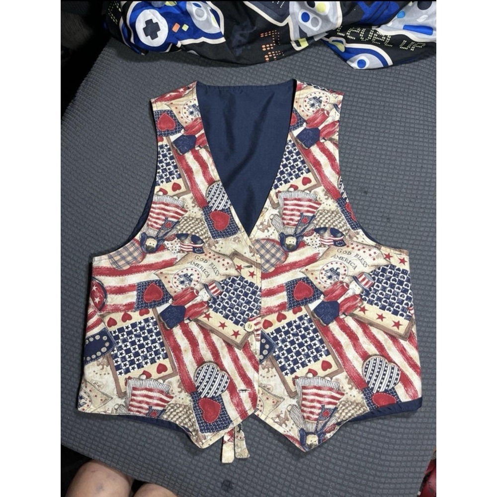 Handmade Vintage Women's Vest America Theme 4th of July Independence Day Size XL